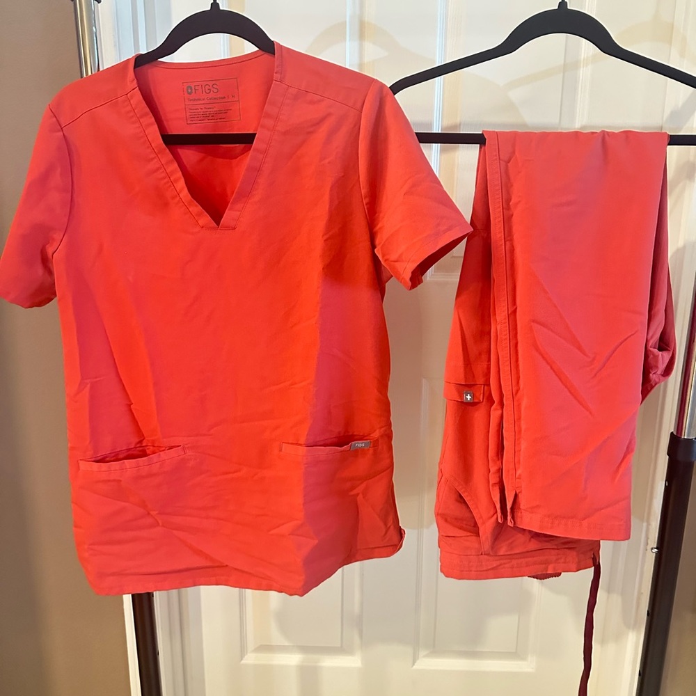 Figs Orange Scrub Top and Pants Set